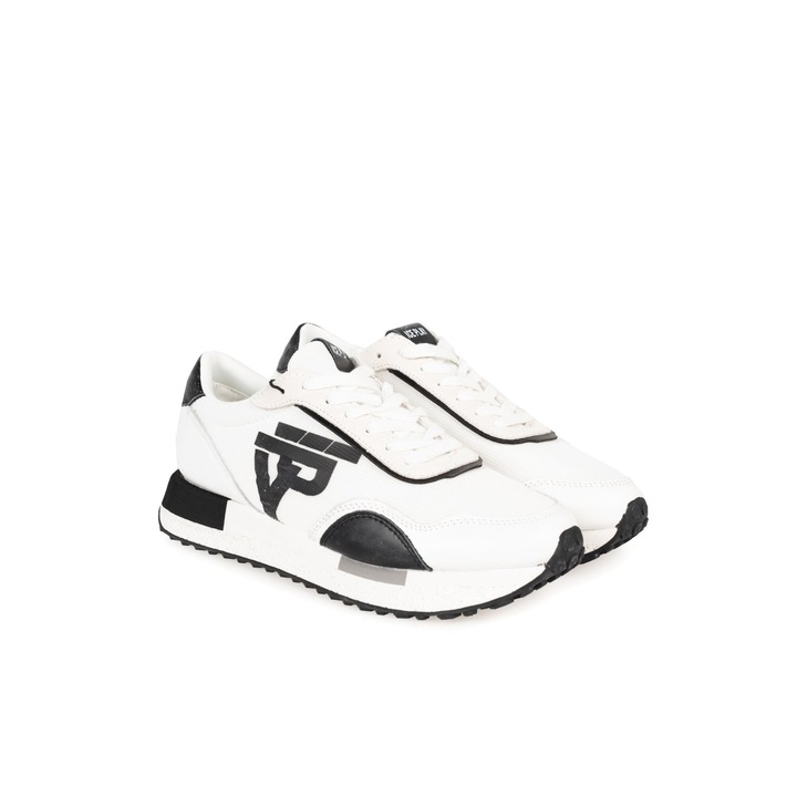 Tenisi barbati Ice Play, piele naturala, alb, design cu sireturi, talpa cu logo, 41 EU