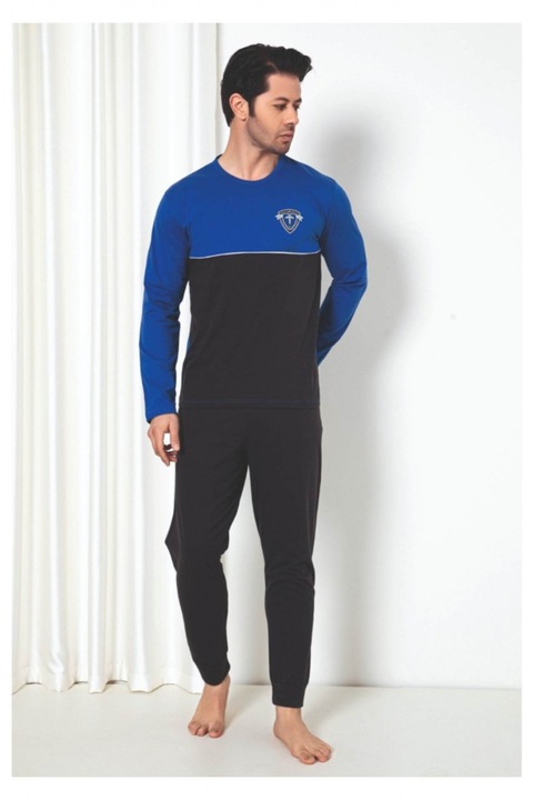 Pijama bumbac barbat, maneci si pantaloni lungi albastru 1010 8103, Albastru