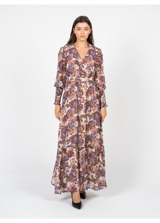 Rochie maxi Liu Jo WF1114 T4050, poliester, decolteu in V, maneci lungi, evazata, multicolor, 36 EU