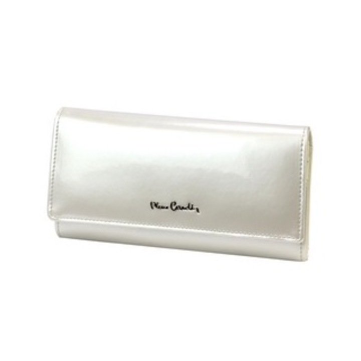 Portofel dama Pierre Cardin, piele naturala si ecologica, 3 compartimente, argintiu