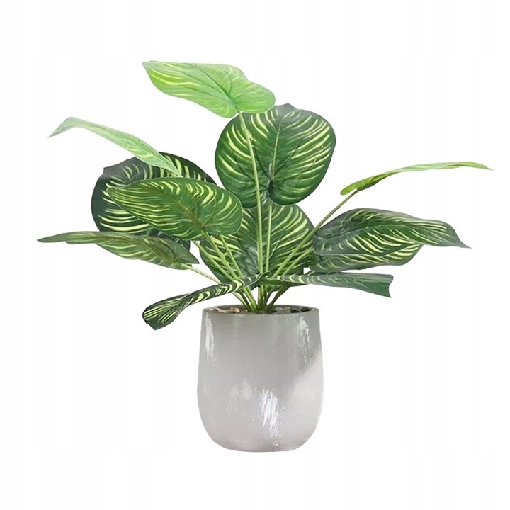 Planta artificiala Kalatea in ghiveci, 37cm, frunze verzi, design modern