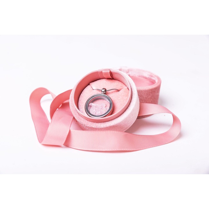 Colier de culoare aurie, pentant cu cuart roz, cutie bijuterie ambalaj, Mrs. Smart, auriu