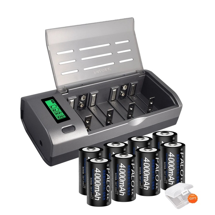 Set 8 baterii C reincarcabile 4000mAh cu incarcator