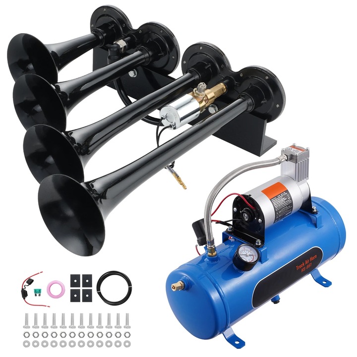Kit claxon tren VEVOR, iesire sunet 150 dB, rezervor de aer 10 l, 6 l