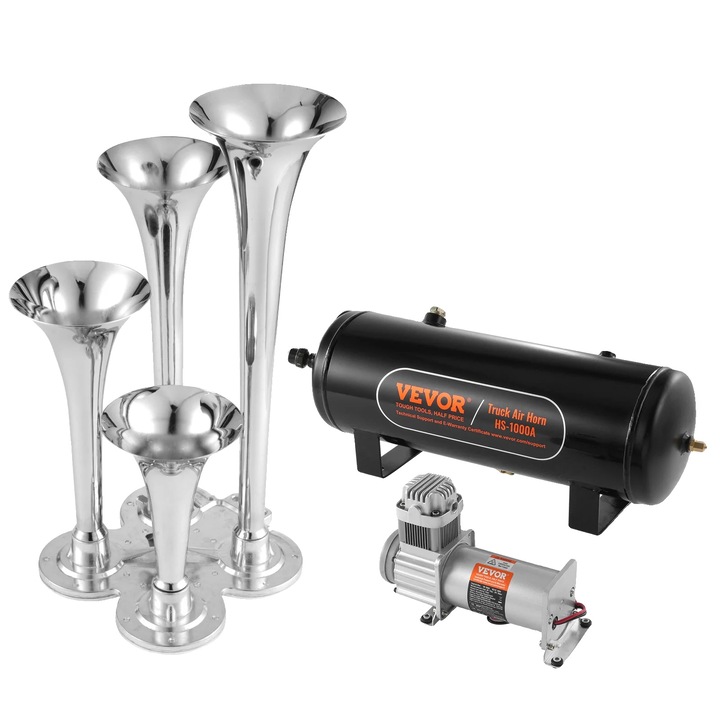 Kit claxon tren VEVOR, iesire sunet 150 dB, rezervor de aer 10 l, 10 l