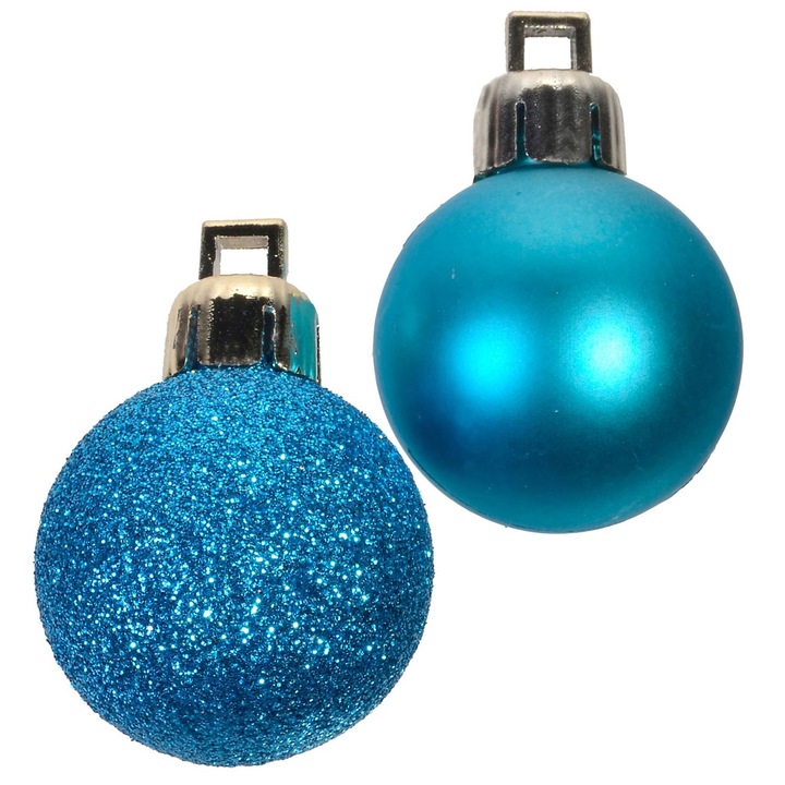 Set Globuri Craciun, Model Glitter Mat, Turcoaz, 3cm, 20 Bucati