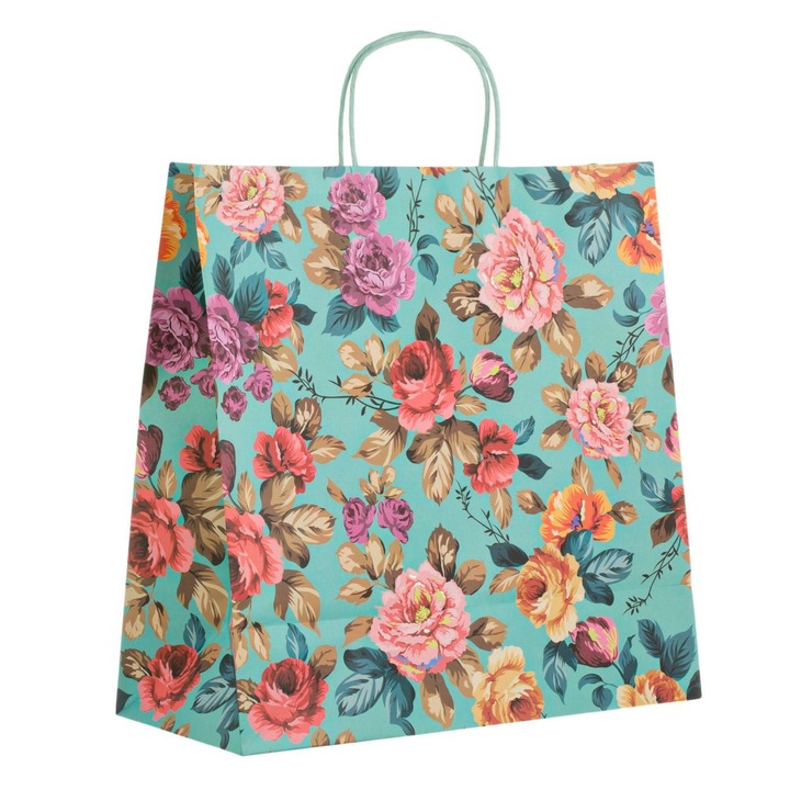 Sacosa Cadou, Model Flori, Culoare Multicolor, Dimensiuni 42x18x42cm