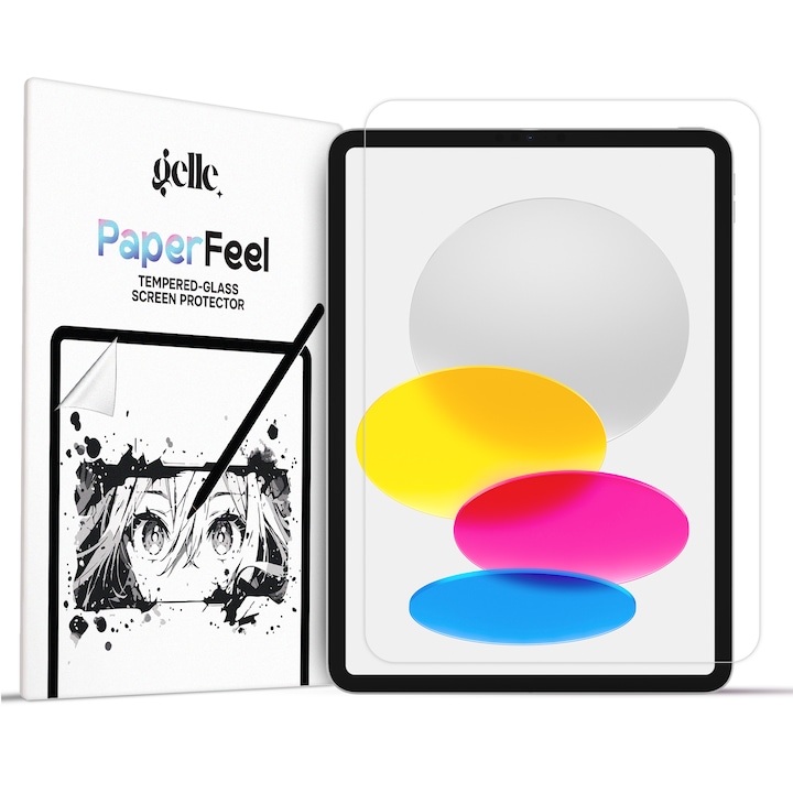 Folie de protectie din sticla cu textura de hartie Gelle pentru Apple iPad 10th Generation, 10.9" (2022), ideala pentru desenat/scris, mata, anti-reflexie, Paper-Like