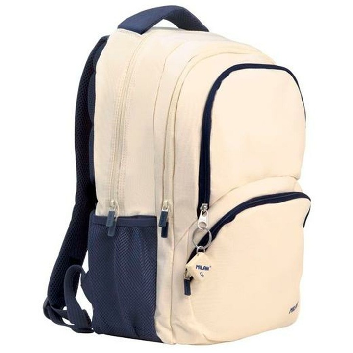 Ghiozdan Milan, 46.5x30x17cm, bej, 25L, compartiment pentru laptop, poliester