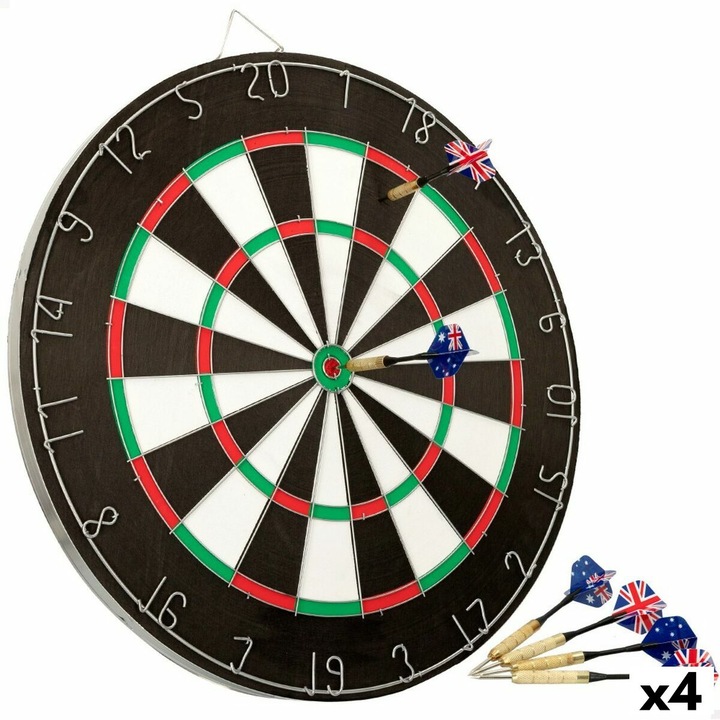 Дъски за дартс Active, 45x45x3 см, комплект от 4 бр., 6 бр. дартс, черни