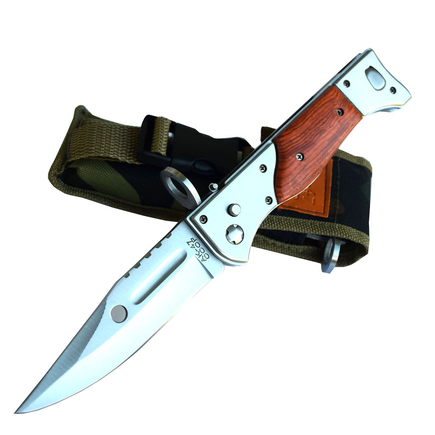 Cutit briceag inscriptionat AK-47 CCCP 27 cm, husa camuflaj din material textil