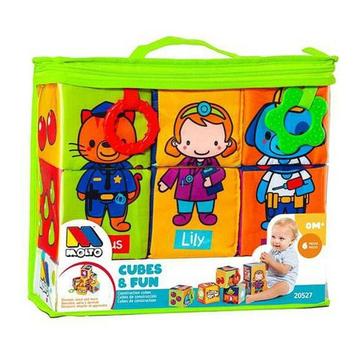 Меки учебни кубчета Molto, комплект от 6 части, метал/пластмаса, без сглобяване, за деца над 1 година