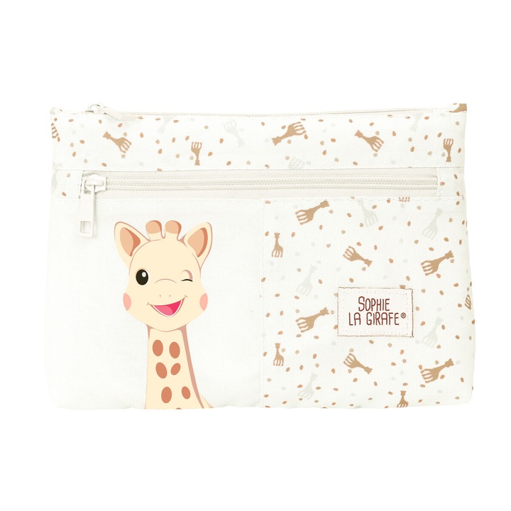 Penar dublu Sophie la Girafe, bej, 23x16x3cm, material reciclat, repelent pentru apa
