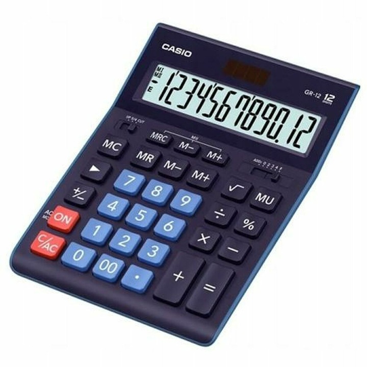 Калкулатор Casio GR-12C-BU-W-EP, тъмносин, 12 цифри, батерия/слънчево захранване