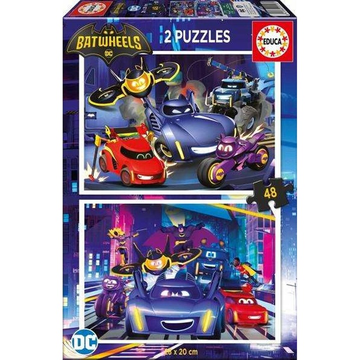 Set de 2 Puzzle-uri Educa Batwheels, 48 piese, pentru copii peste 4 ani