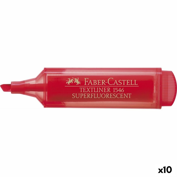 Faber-Castell Textliner 46 фосфоресциращ маркер, червен, комплект от 10 броя, дебелина 1-2-5 mm