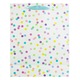 Sacosa cadou din hartie happy birthday alba cu buline colorate fereastra & felicitare 26x10x32cm