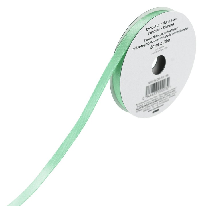 Panglica Satinata, 10mx6mm, Culoare Verde Menta, Material Poliester