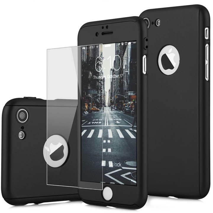 Ултра тънкък кейс Iphone Perfect за Apple iPhone 6 / 6S, предлага пълна защита 360 Black Luxury Case + Стъклен протектор