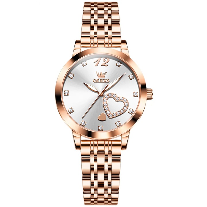 Ceas de dama Delis, Olevs CS1688, otel inoxidabil, rose gold, cadran alb