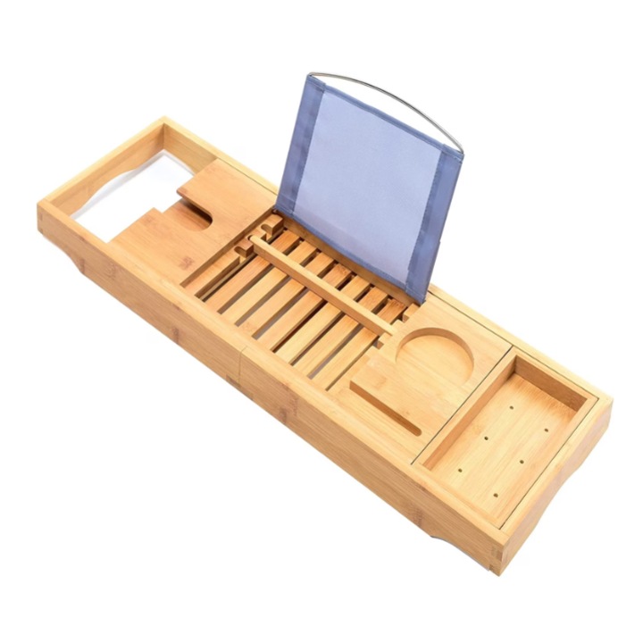 Tava din bambus pentru cada, 70 x 22 cm, perfecta pentru citit, laptop si utilizare deasupra cazii, maro