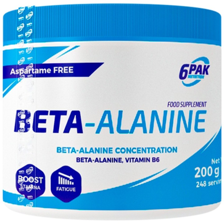 Хранителна добавка 6PAK Nutrition Beta-Alanine Powder, Неовкусен, 200 грама