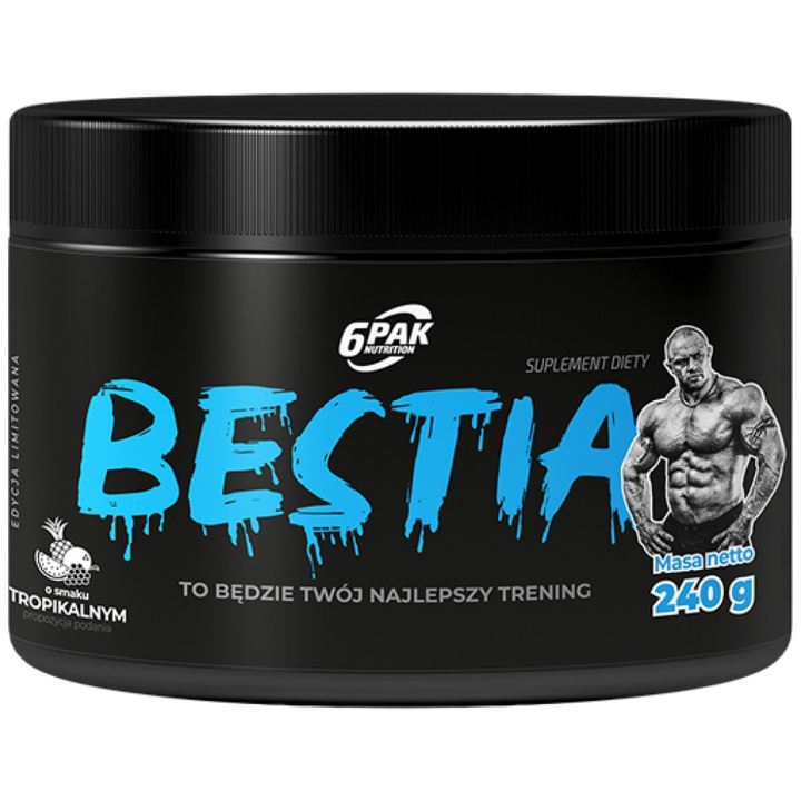 Хранителна добавка 6PAK Nutrition Bestia Ultimate Pre-Workout Formula, Тропически Плодове, 240 грама