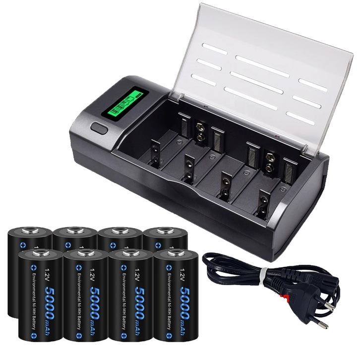 Комплект от 8 акумулаторни батерии C 3000mAh, черни