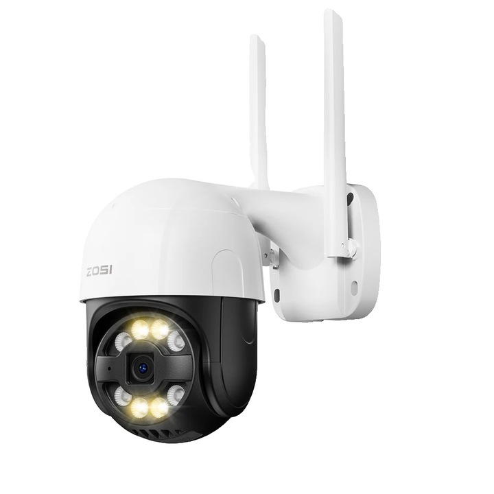 ZOSI PTZ Wifi камера за наблюдение, 4MP, AI откриване, устойчив на атмосферни влияния дизайн, стенен монтаж