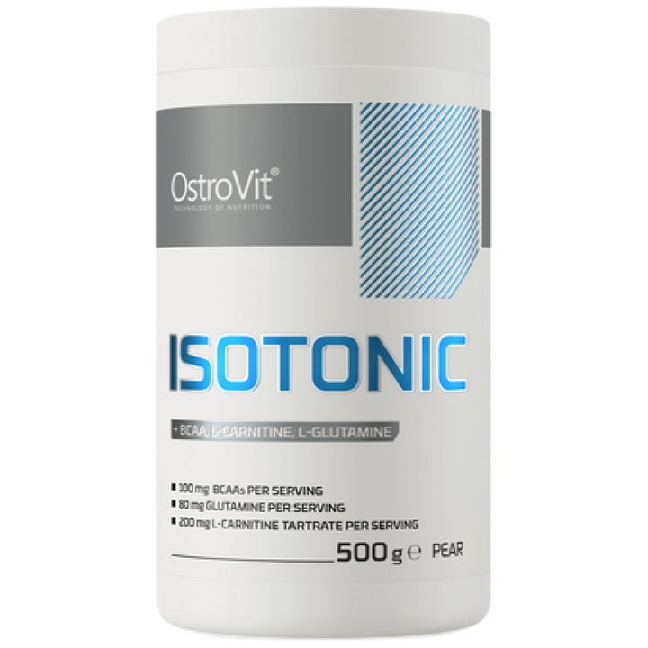 Хранителна добавка OstroVit Isotonic Powder plus BCAA, L-Carnitine, L-Glutamine, Круша, 500 грама
