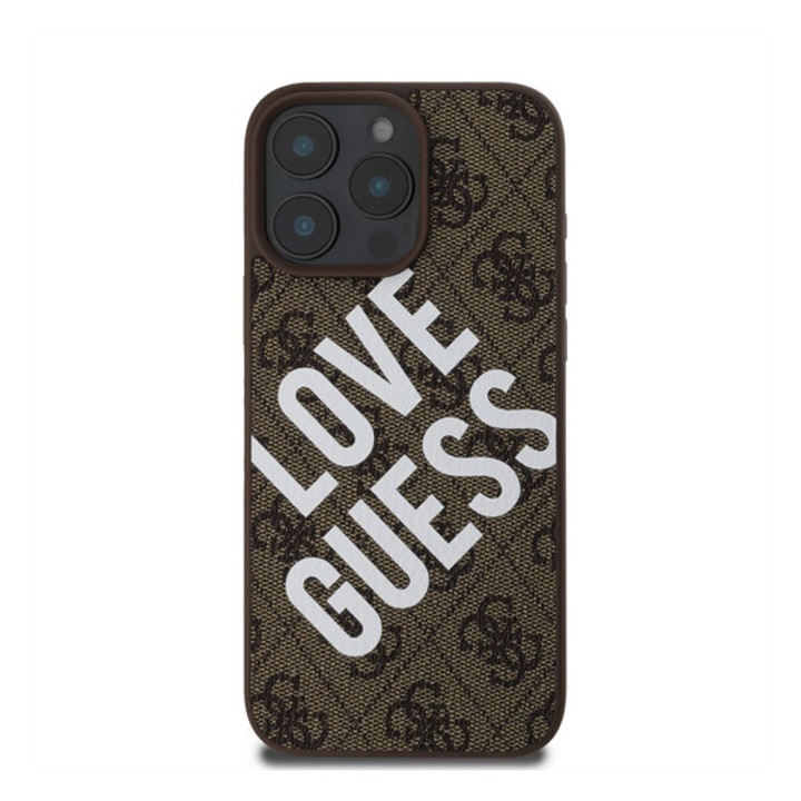 Guess PU кожа 4G Big Love Logo Apple iPhone 16 Pro Max Magsafe съвместим гръб, кафяв