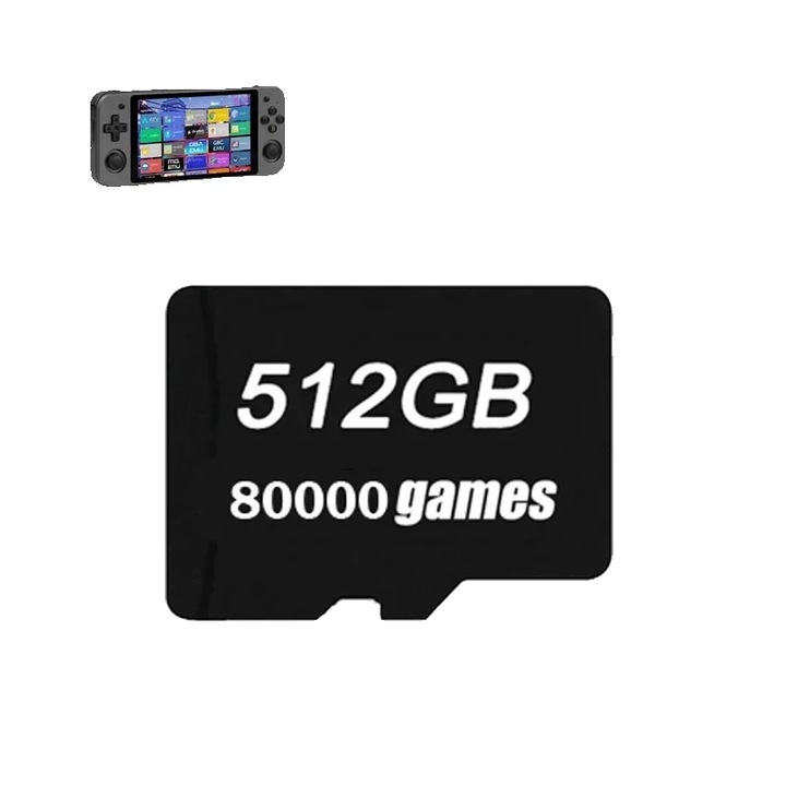 Card de memorie 512GB, 80000 jocuri preincarcate, compatibilitate cu 20+ emulatoare, pentru ANBERNIC RG552
