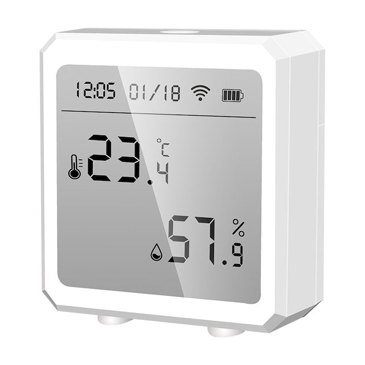 Интелигентен термометър/хигрометър, Tuya, WiFi, LCD дисплей, съвместим с Tuya/Smart Life/Google Home/Alexa, бял