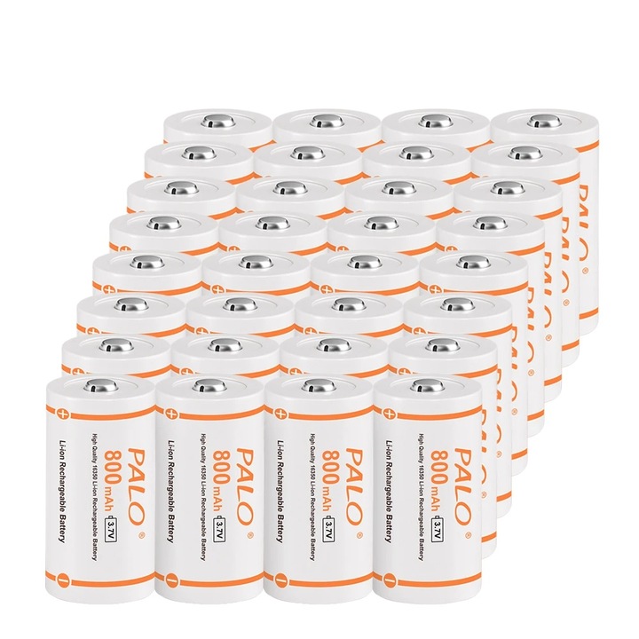 Set baterii reincarcabile 16340, PALO, 800mAh, 3.7V, 32 bucati