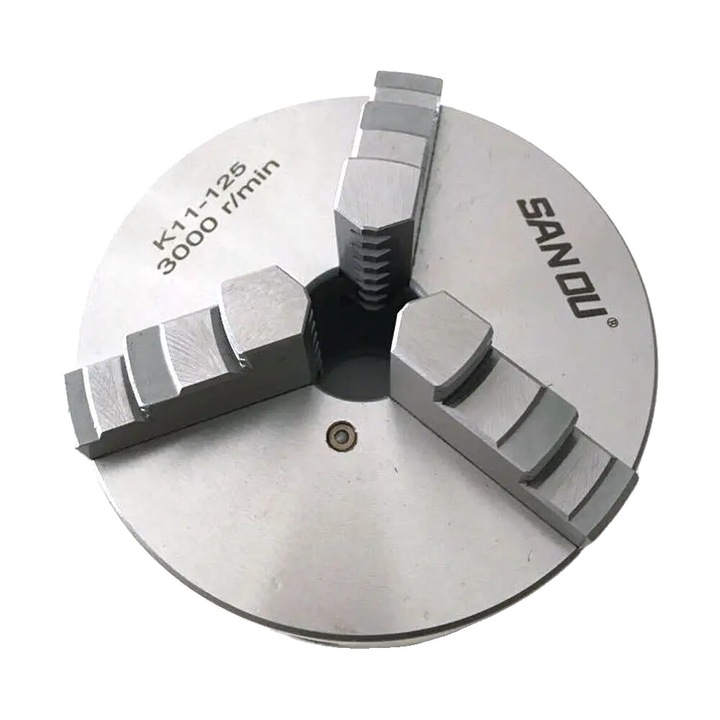 Chuck auto-centrant cu 3 falci, 125mm, constructie durabila, argintiu