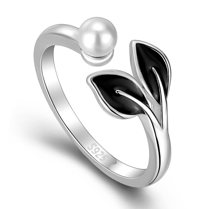 925 ezüst gyűrű, Haiaveng, levelek és gyöngyök, ezüst, állítható nyílás