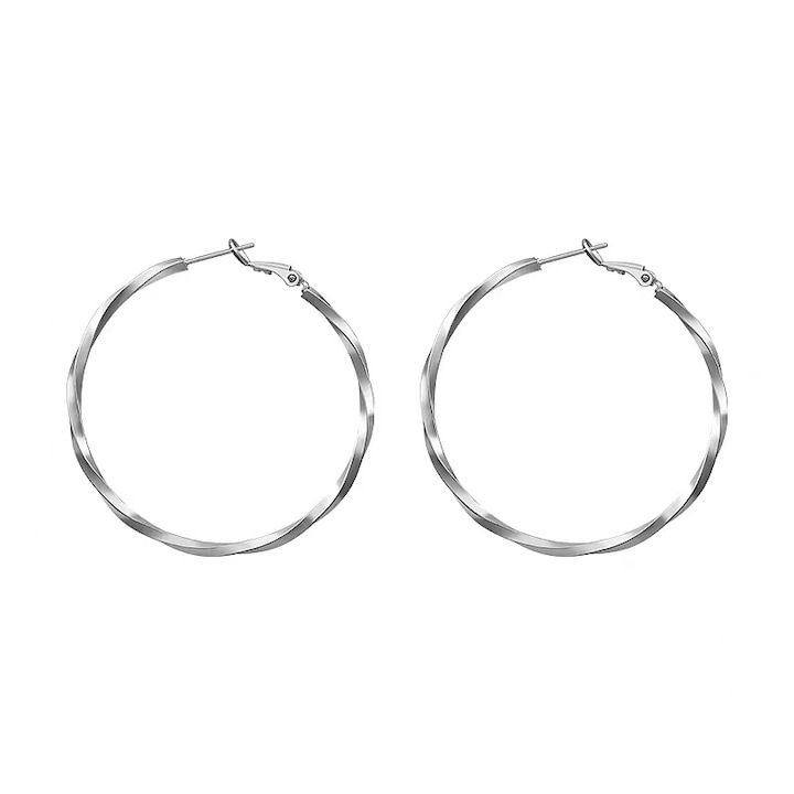 Обеци с големи халки, WELUOT, посребрени, сребристи, 5 см