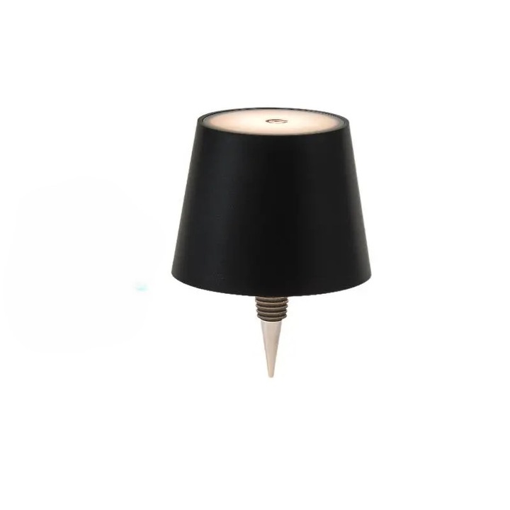 Lampa de sticla fara fir, abajur pentru sticla fara fir, 3 temperaturi de culoare, LED recarcabil cu reglaj in trei culori, potrivita pentru orice sticla, lumina pentru dormitor, restaurant sau bar, 11x14 cm, negru