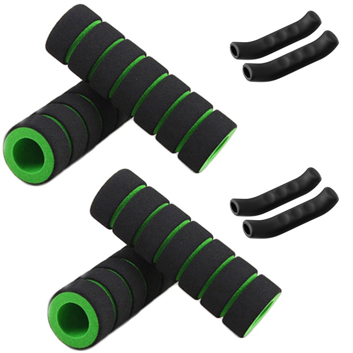 Set de 2 accesorii pentru bicicleta, mansoane si protectii pentru manete, negru si verde, 3.4cm x 10.5cm