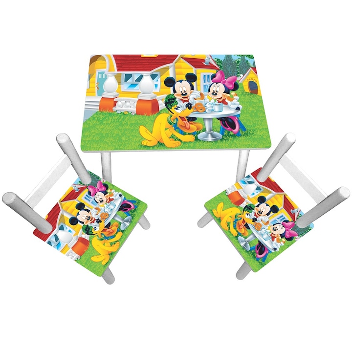 Masuta copii cu 2 scaunele Mickey si Minnie, MDF si lemn