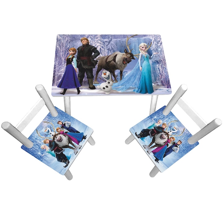 Masuta copii cu 2 scaunele Frozen Elsa, MDF si lemn