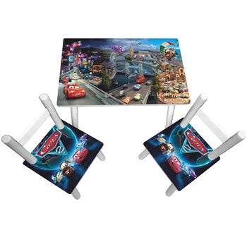 Masuta copii cu 2 scaunele Cars 2, MDF si lemn Masuta copii cu 2 scaunele Cars 2, MDF si lemn