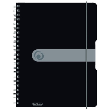 Caiet Herlitz, A4, 80 file, cu spirala, patratele, coperta cu elastic, 4 perforatii, negru opac Caiet Herlitz, A4, 80 file, cu spirala, patratele, coperta cu elastic, 4 perforatii, negru opac