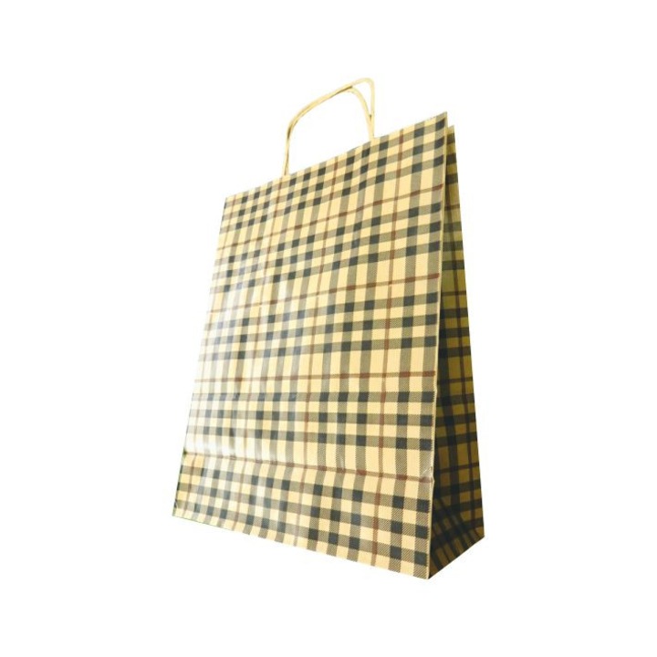 Punga cadou hartie 25 x 11 x 31, carouri, set 10 bucati