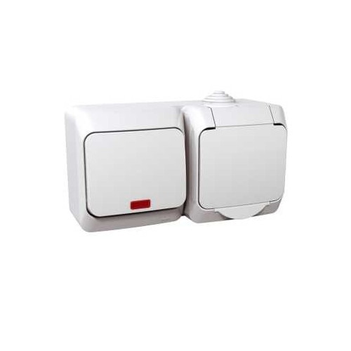 Priza simpla Schneider Electric cu impamantare si intrerupator cu indicator luminos, alba, WDE000501