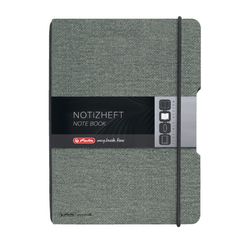 Caiet Herlitz MyBook Flex, A4, 40 file, cu elastic, matematica, coperta din panza, gri/negru