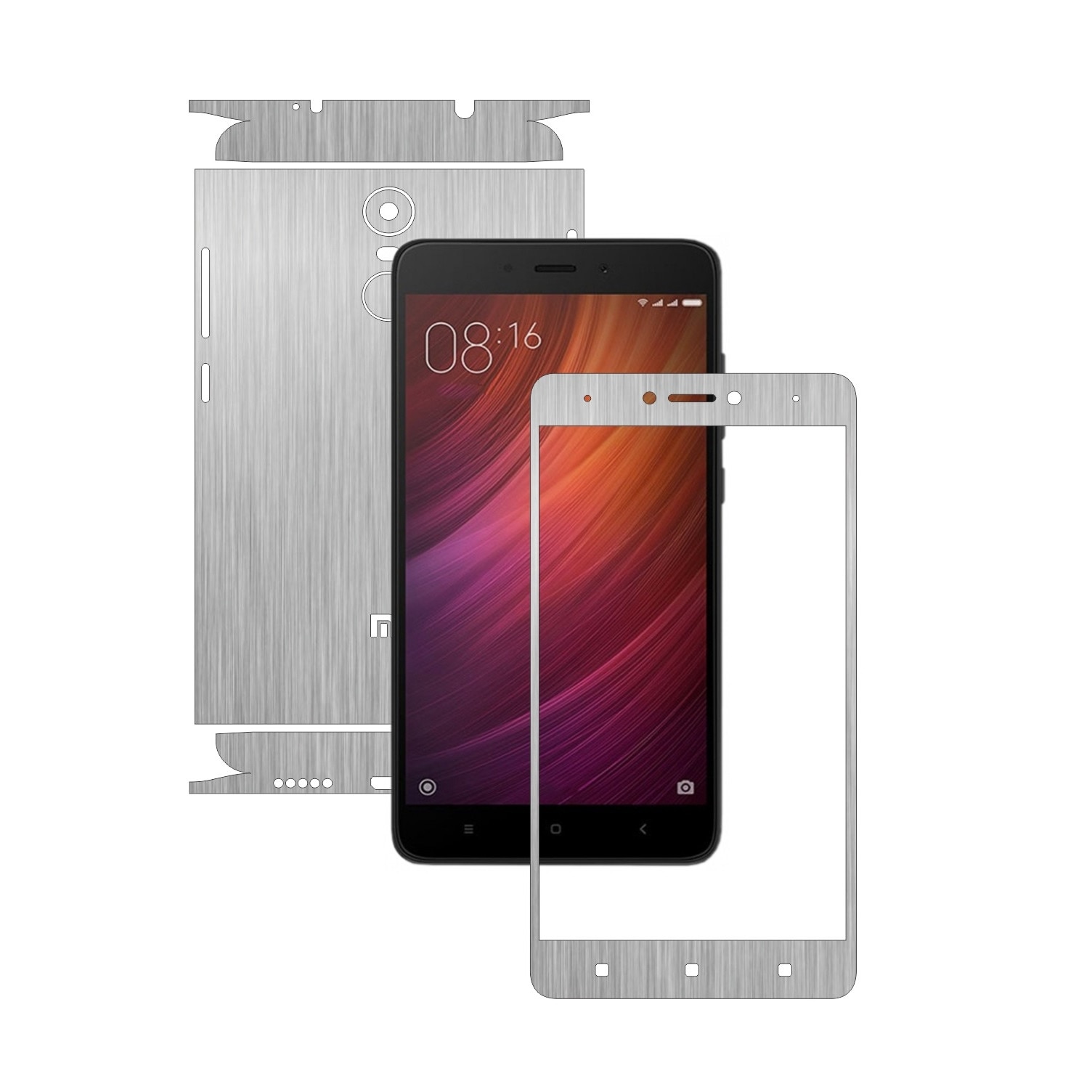 Folie de protectie Carbon Skinz, Husa de tip Skin Adeziv pentru Carcasa, Brushed Argintiu dedicata Xiaomi Redmi Note 4, 4X