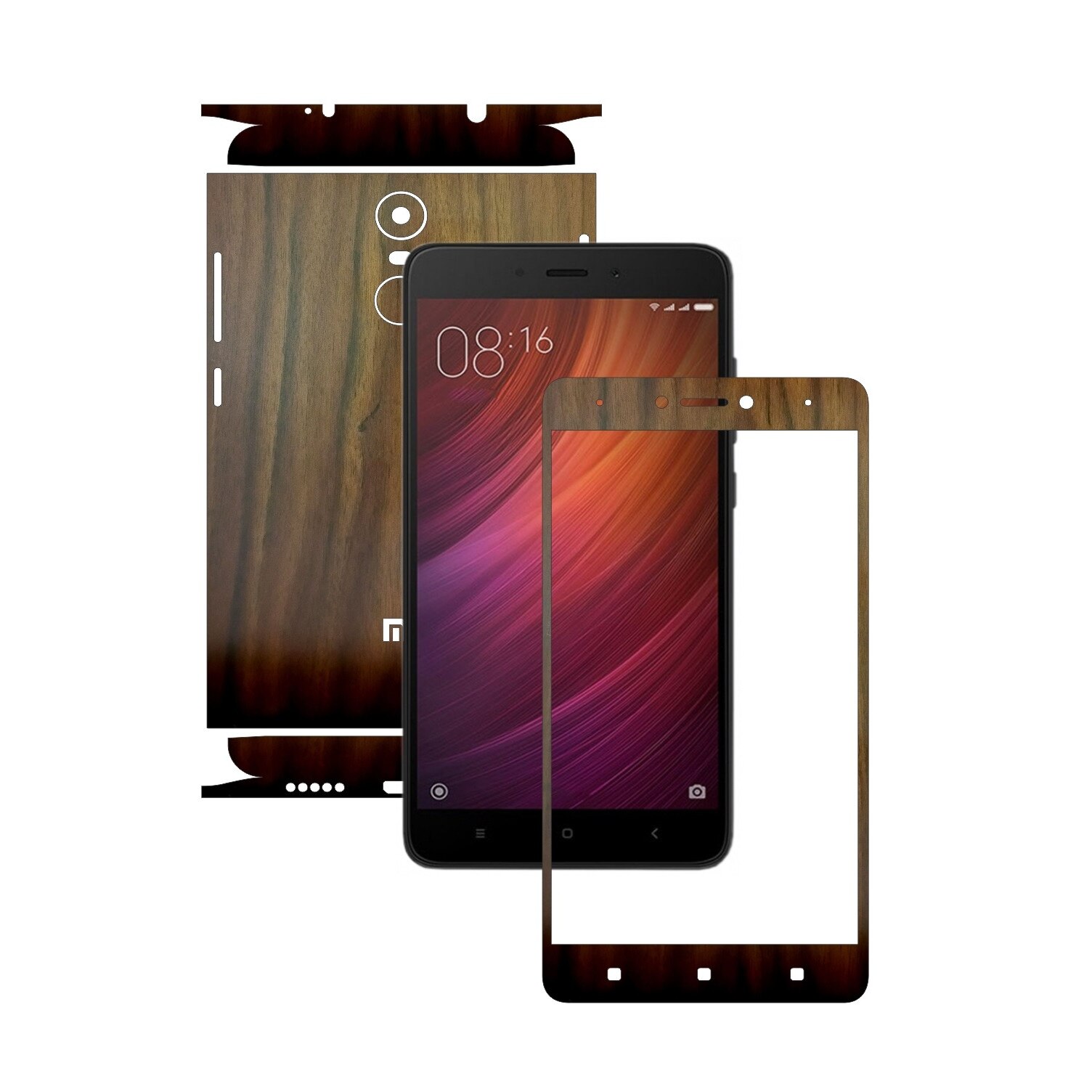 Folie de protectie Carbon Skinz, Husa de tip Skin Adeziv pentru Carcasa, Lemn Nuc Inchis dedicata Xiaomi Redmi Note 4, 4X