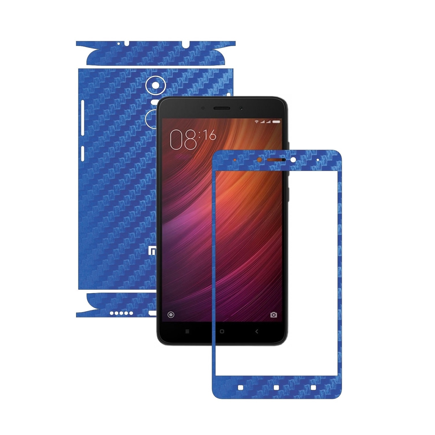 Folie de protectie Carbon Skinz, Husa de tip Skin Adeziv pentru Carcasa, Carbon Albastru dedicata Xiaomi Redmi Note 4, 4X
