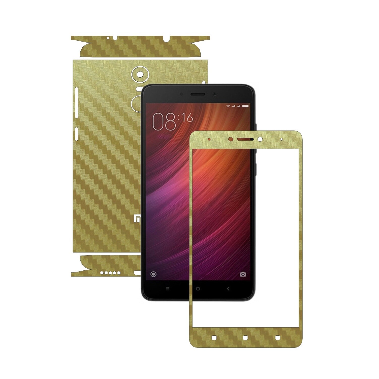 Folie de protectie Carbon Skinz, Husa de tip Skin Adeziv pentru Carcasa, Carbon Auriu dedicata Xiaomi Redmi Note 4, 4X